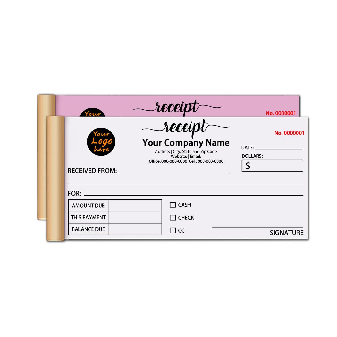 Custom Receipt Book with Logo, Personalized Company/Business Name Receipt Pad, 2-Part Receipt Book with Carbon Copies for Small Boutique Business, Payment Receipt Book, 50 White/Red Sets
