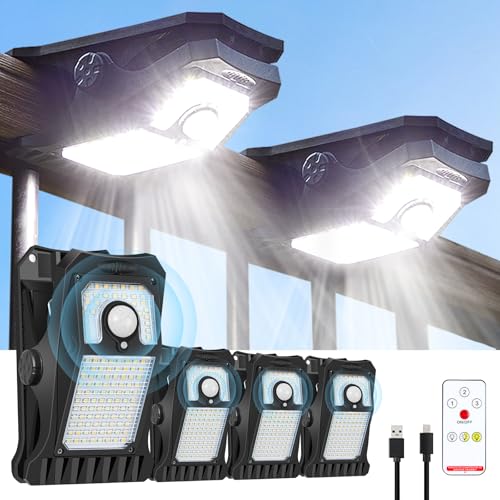 4Pack Motion Sensor Lights Outdoor, 118LEDs 800Lumens Clip on Solar Powered Motion Lights Outdoor Waterproof, High Bright IP65 Waterproof Solar Security Lights for Walkway Fence Chain Link Camping