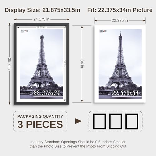 Image of VCK 22.375x34 Poster Frame 3 Pack- Black Wood Poster Frames 22.375 x 34 inches with Wall Mounting Hanging