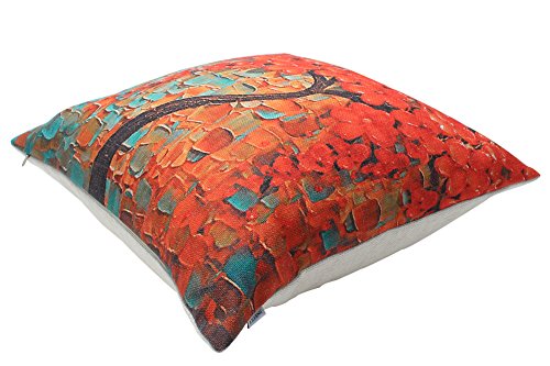 Jinbeile Oil Painting 18X18 Inch Cotton Linen Throw Pillow Cover Decorative Cushion Case Home Pillowcase With 3D Red Flower And Tree #TOP2