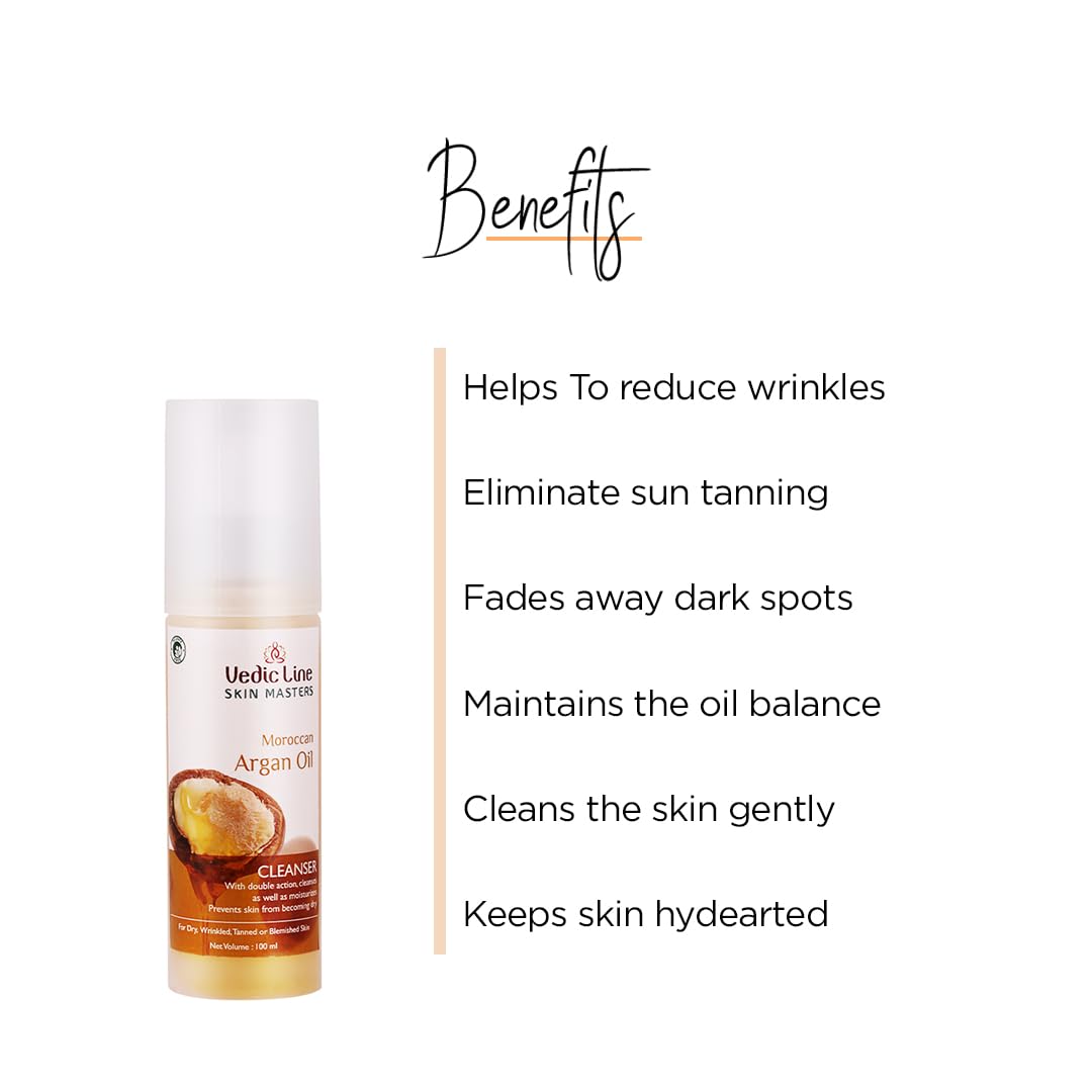 Vedic Line Skin Masters Moroccan Argan Oil Cleanser, Reduce Dry, Wrinkled & Tan With Argan Oil For Healthy Glowing Skin,100Ml