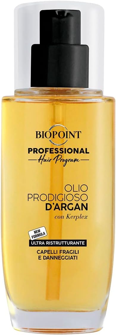 Biopoint Olio Prodigioso D' Argan Con Kerplex 75 ml." SET DA 3 PEZZI" Per Capelli Danneggiati