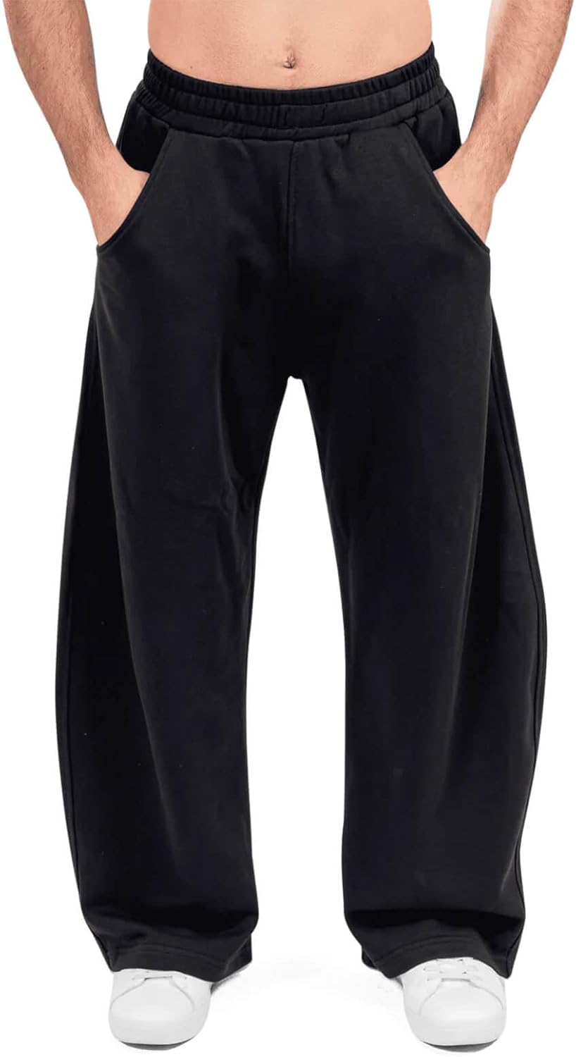 HeSaYep Men's Fleece Baggy Sweatpants Wide Leg Barrel Sweat Pants Lounge Athletic Gym Pants with Pockets