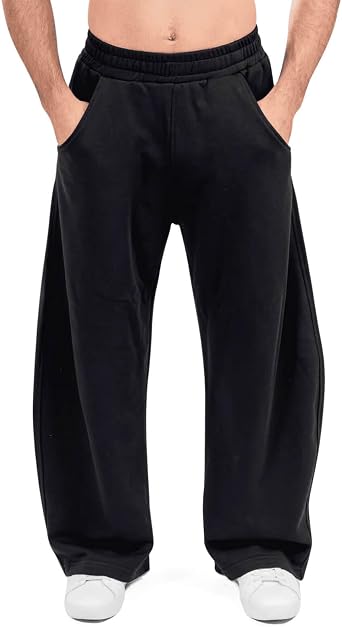 HeSaYep Men's Baggy Sweatpants Cotton Wide Leg Fleece Barrel Sweat Pants