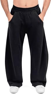 HeSaYep Men's Baggy Sweatpants Cotton Wide Leg Fleece Barrel Sweat Pants