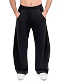 HeSaYep Men's Fleece Baggy Sweatpants Wide Leg Barrel Sweat Pants Lounge Athletic Gym Pants with Pockets