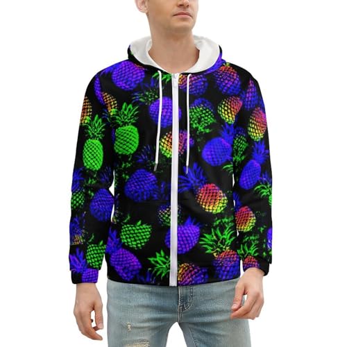 Colorful Pineapple Men's Zip Up Hoodie Casual Drawstring Hooded Sweatshirt with Kanga Pocket2