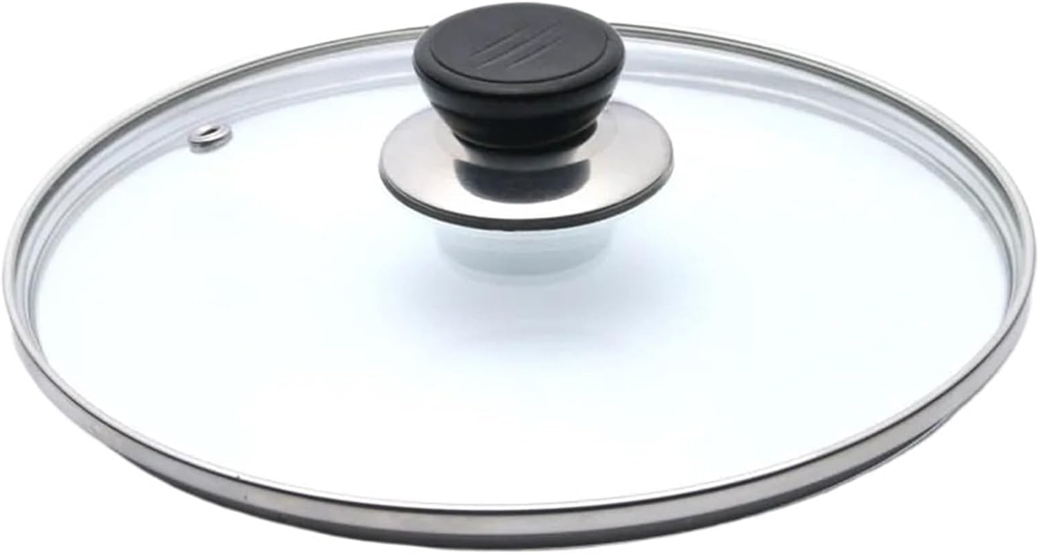 Pan Lid, Frying Stainless Steel Cookware Reinforced Glass Tempered Wok Round Chef Knob(28cm)