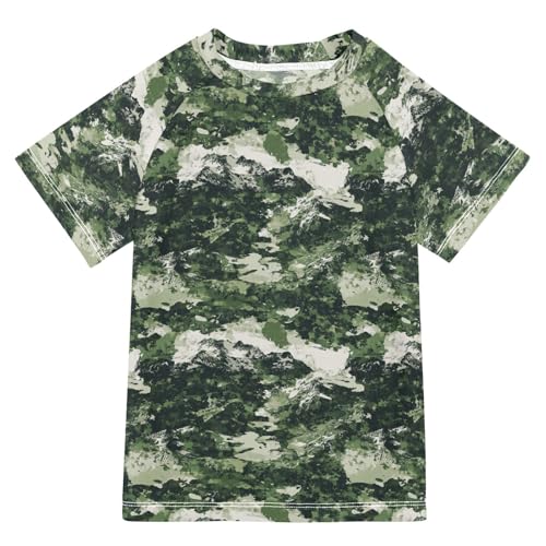 KLL Girls Bathing Suit Short Sleeve Little Girls Swimsuit 11T Army Camouflage Green Camouflage