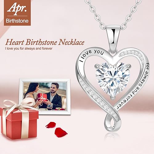 Birthday Gifts for Women Wife Infinity Heart Birthstone I Love You Necklace for Women S925 Sterling Silver Anniversary Wedding Gifts for Christmas Valentines Mothers Day Women's jewelry Diamond Pendant Necklaces Gift for Her Mom Daughter Grandma4
