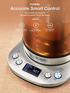 FOHERE Electric Kettle With Temperature Control And Tea Infuser 1.7L Electric Kettle Glass And Stainless Steel Hot Water Kettle, 2 Hours Keep Warm