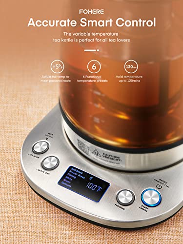 FOHERE Electric Kettle With Temperature Control And Tea Infuser 1.7L Electric Kettle Glass And Stainless Steel Hot Water Kettle, 2 Hours Keep Warm - Image 2