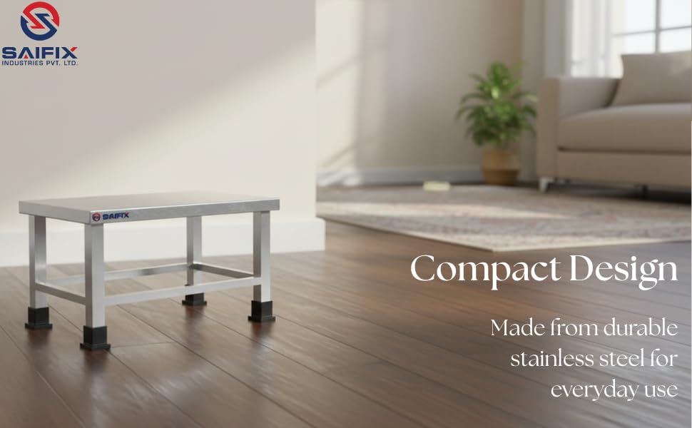 Image of MILAD SAIFIX Stainless Steel Small Stool for Home, Kitchen, Bathroom & Living Room | Heavy Duty Rust Proof | Multipurpose Sitting & Utility Stool | Durable & Stable Design (40 L x 25 W x 25 H CM's)