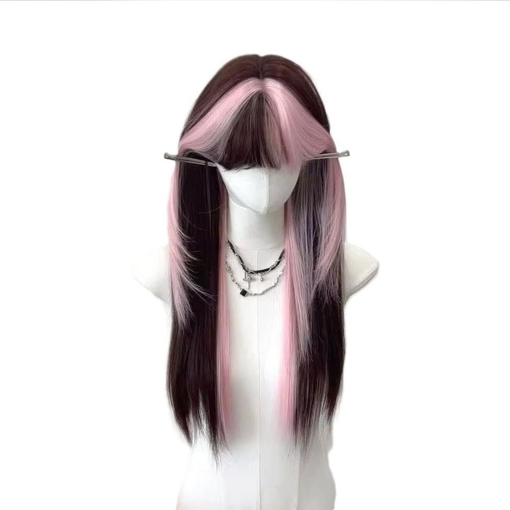 Haarpflege Ombre Rosa Braune Perücke Für Frauen Süße Perücke Mit Pony Hochtemperaturfaser-Perücken Stirnband-Perücken Für Cosplay