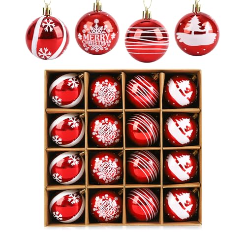 Anstore Weihnachtskugeln Plastik, 16pcs Weihnachtskugeln Rot Weiß,...