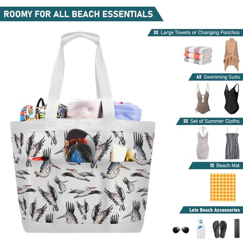 Waterproof Beach Tote Pool Bags Beautiful Pelicans Unisex Gym Tote Carry On Bag With Compartment and Zipper Vacation Essentials4