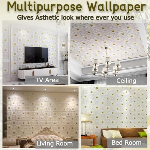 Image of KBR Self-Adhesive PVC 3D Wall Sticker Oil Proof and Waterproof, Kitchen Backsplash Stickers Wallpaper for Hotel, Living Room, Bedroom & Cafe Walls Decor (White Flower -Pack of 1)