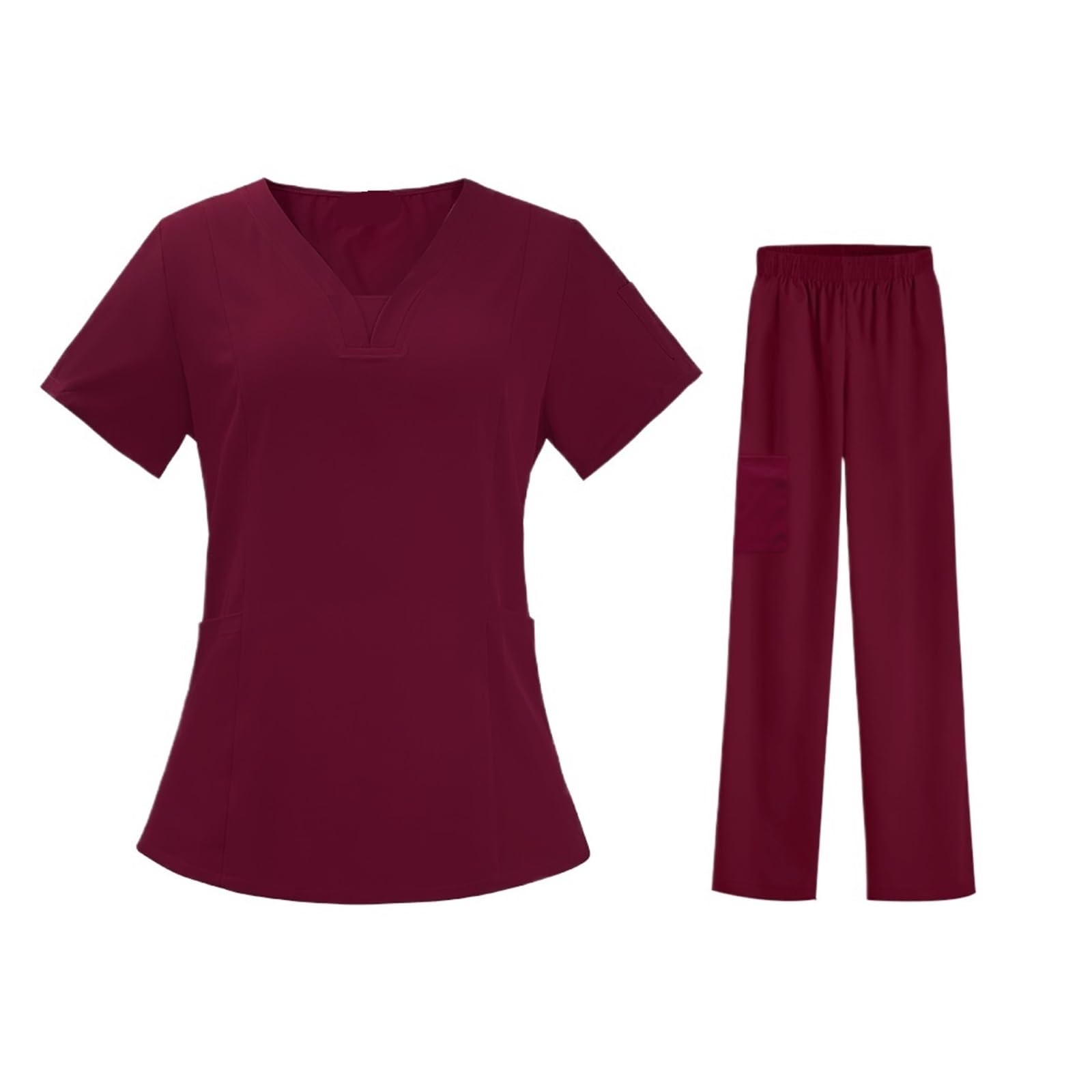Set di Indumenti da Lavoro for la Cura della toelettatura dell'uniforme da Infermiera Scrub Sala operatoria Abito Chirurgico Pantaloni Elastici a Maniche Corte(Red,M)
