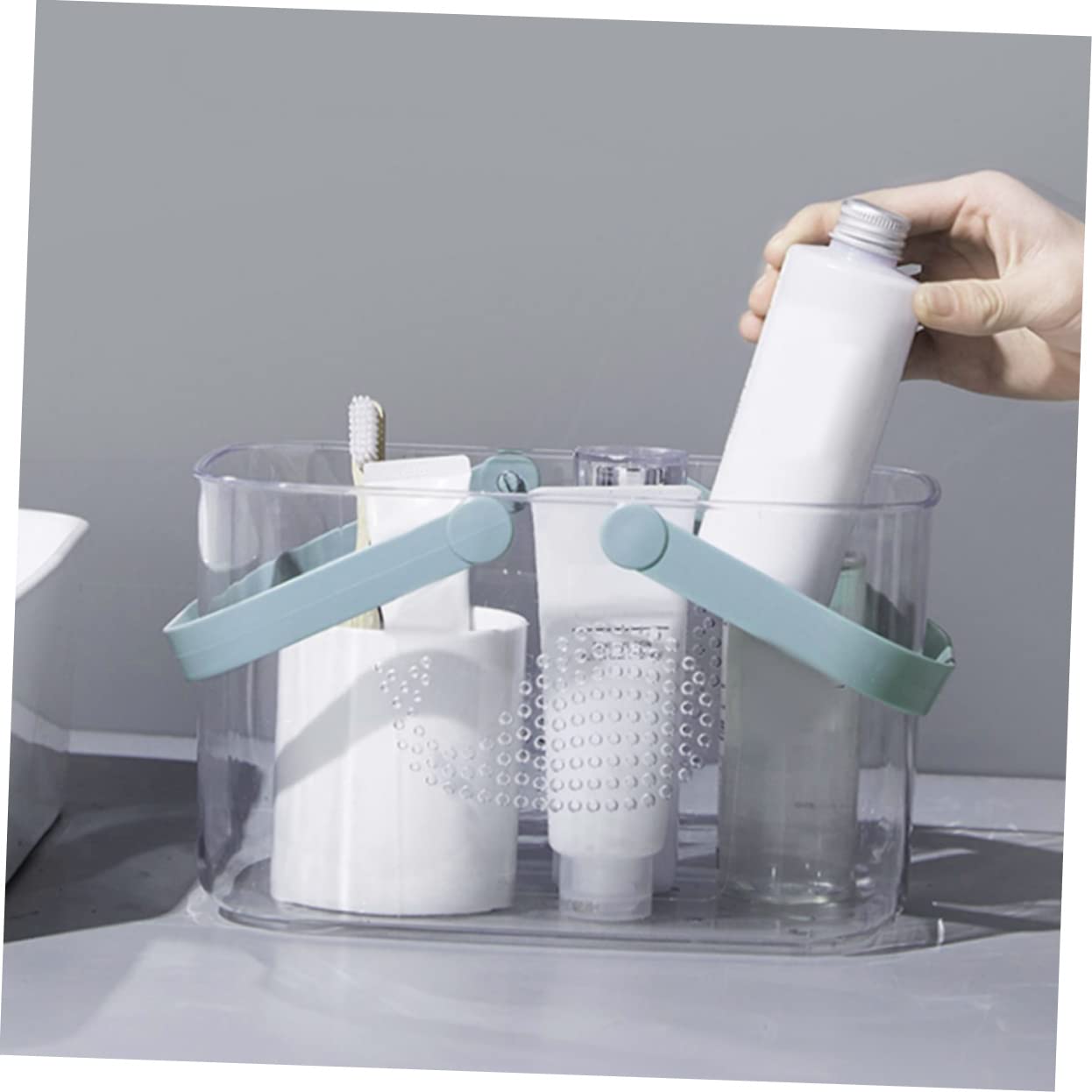 TOPBATHY Cesta de Ducha de Plástico Reutilizable y Portátil para Baño con Gran Capacidad, Organizador Transparente Adecuado para Gel de Ducha y Juguetes Hogar