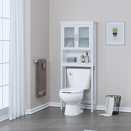Spirich Over The Toilet Cabinet for Bathroom Storage, Above Toilet Storage Cabinet with Moru Tempered Glass Doors, White - Image 2