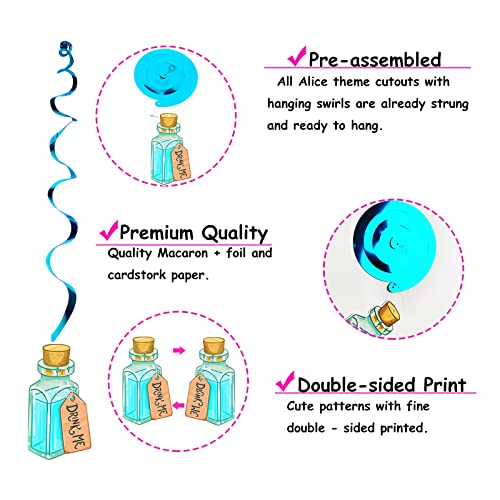 Image of 20Pcs Alice Hanging Swirl Decorations for Wonderland Theme Birthday Party, Baby Shower, Girl First Birthday, Tea Party Decorations