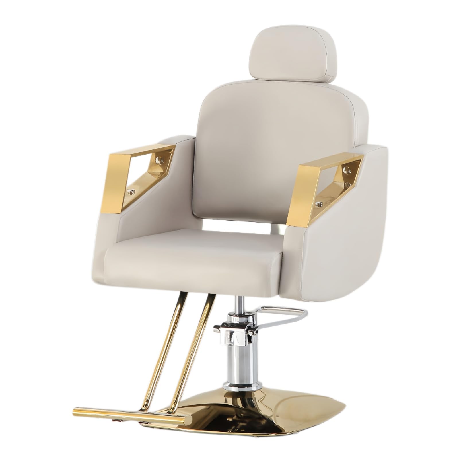 Sedia da Salone reclinabile Professionale con poggiatesta Rimovibile,Sedia da Barbiere in Oro Pesante Sedia Stylist di Design Confortevole ed Elegante,Beige,Square Disk