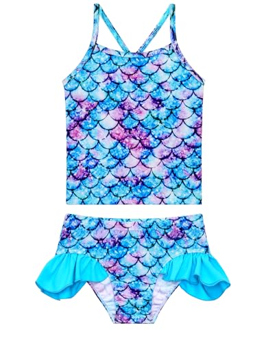 Girls Tankini Swimsuit Two Piece Bathing Suits Set Spaghetti Straps with Ruffled Hem Summer UPF 50+ Bikini Swimwear