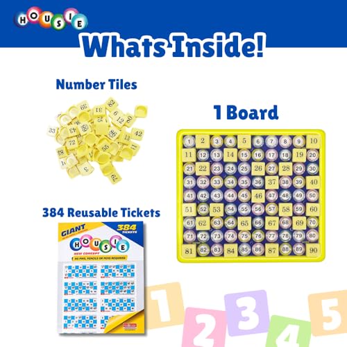 Image of toymate Giant Housie Game with 384 Tickets | Jumbo Tambola Bingo Board Game for Large Groups | No Pen Required | Family Party Game for Kids & Adults | Indoor Group Game