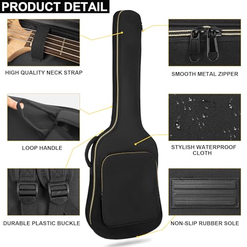 Image of LETSROCK Bass Guitar Case, Bass Guitar Gig Bag 0.35 Inch Waterproof Thick Padding Backpack Soft Electric Bass Guitar Bag Dual Adjustable Shoulder Strap Pocket & Back Hanger Loop Black
