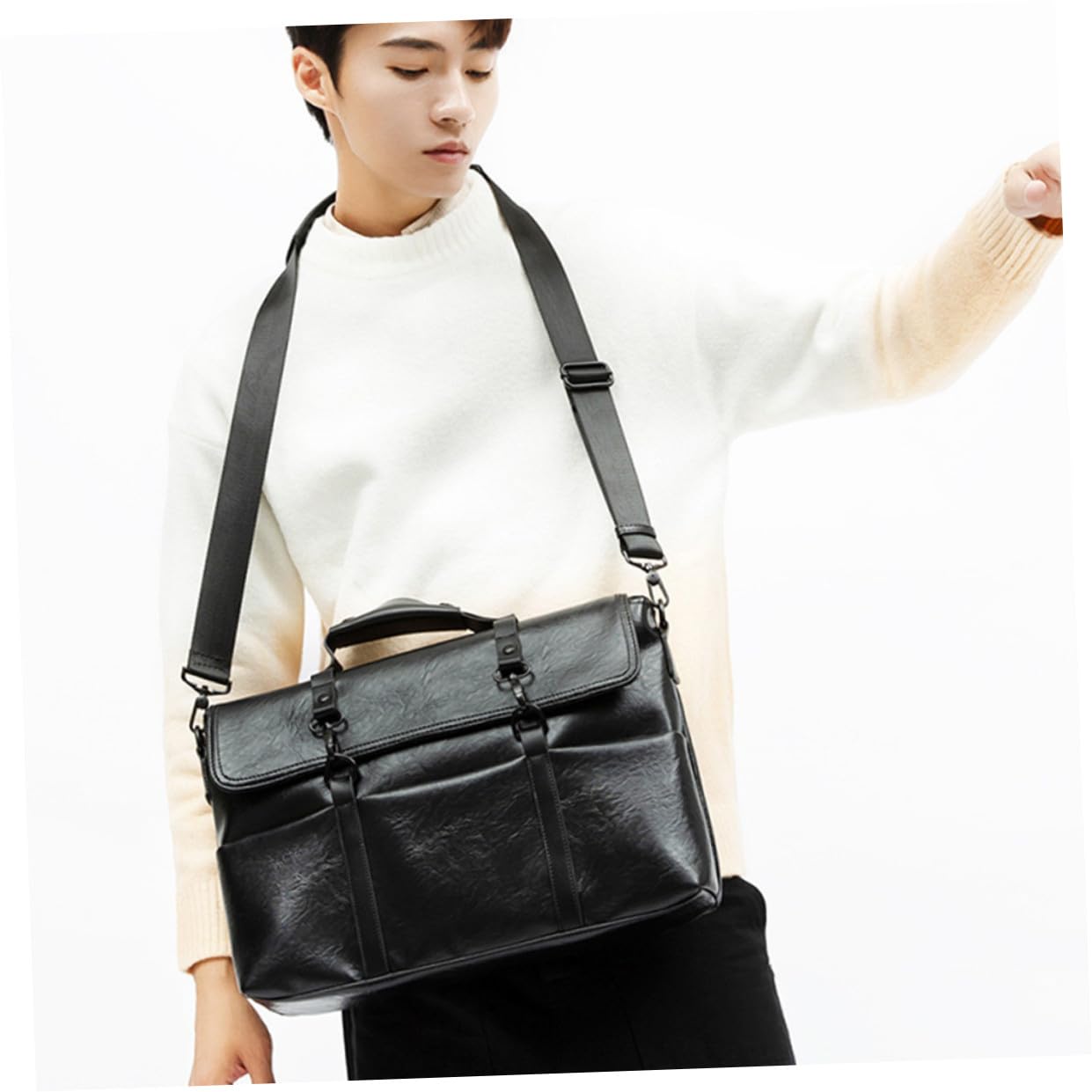 Uonlytech Maletín de Negocios para Hombre Negro, Bolso Bandolera Portátil de Gran Capacidad, Liviano y Resistente la Deformación para Oficina y Trabajo
