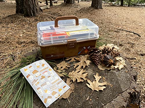 Mcett Smores Caddy - Multi-Tray S'mores Storage Box (Roasting Sticks Not Included) & Fun Smores Stickers - Hold Marshmallows, Chocolate, Crackers, Candy, & Skewers - Camping & Campfire Accessories Kit #TOP3