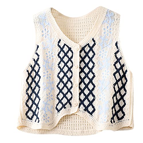 Image of Women Vest, Women Crochet Knit Diamond Sweater Vest Button Up Crop Cardigan Waistcoat