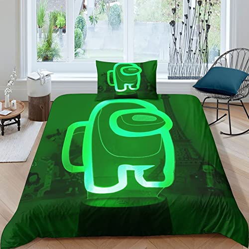 Among Us Cama Microfibra Game-100% Suave Microfibra Juego De Sábanas 3 Piezas para Juego De Ropa De Cama Funda Edredon Game Single(135x200cm)