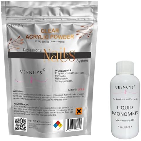 Veencys Vencys Acrylic Powder for Nail (16 oz CLEAR) TRUE EMA Professional Liquid Monomer. Non-yellowing. Ultra Shine and Strong Nail (4 FL oz) Cover