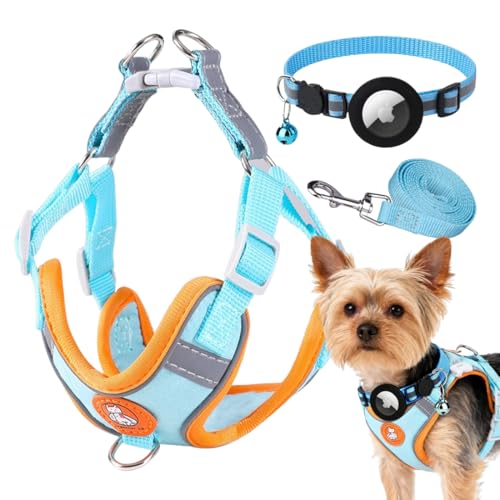 YUPZAR 3 Pezzi Pettorina Cane Taglia Media, Pettorina per Cani, con Colletto, Pettorina per Cuccioli Regolabile, Riflettente Set Imbracatura e Guinzaglio Cani di Piccola e Media Taglia (Nero, M)