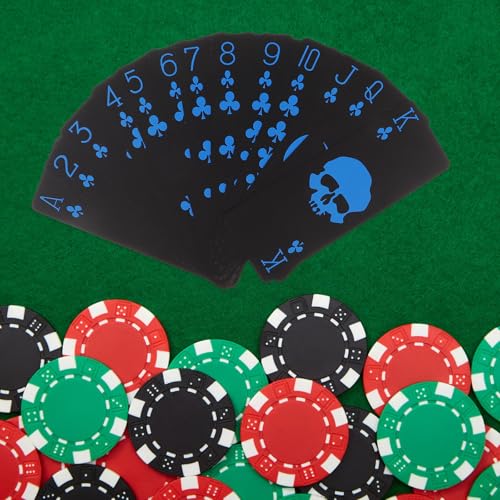 Supvox Wasserdichtes Spielkartendeck mit Totenkopfmotiv: Pokerkarten aus Schwarzem PVC-Kunststoff für Erwachsene – Einzigartiges Totenkopfdesign für Halloween-Partys Und Spiele – Bild 8