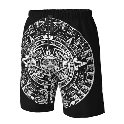 Aztec Calendar Mayan Sun Stone Men's Quick Dry Beach Board Shorts with Pockets4