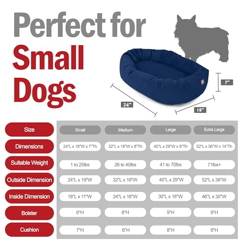 Image of Majestic Pet Suede Shredded Memory Foam Mix Calming Dog Bed Washable - Cozy Soft Round Dog Bed with Spine for Head Support - Fluffy Donut Dog Bed, 24 Inch, Navy