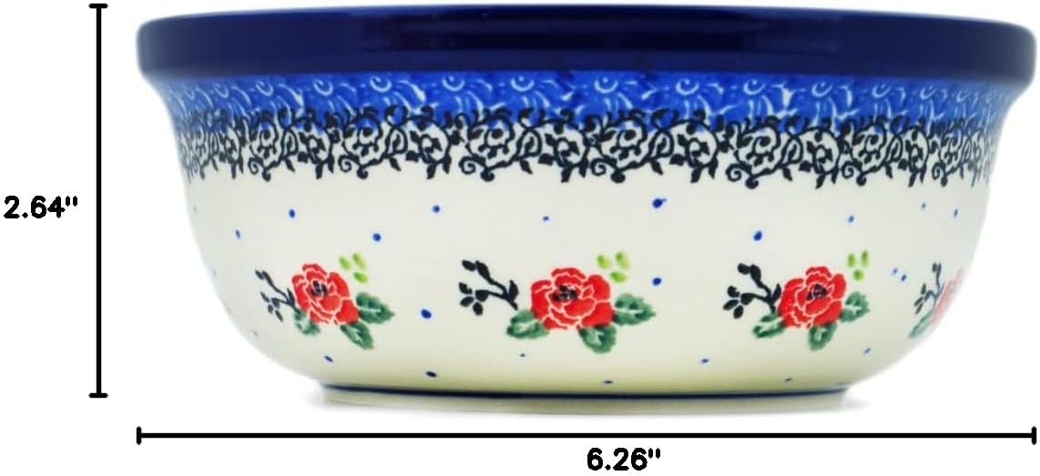 Polmedia Polish Pottery Bowl 6-inch - Pasadena Delight Pattern Handmade in Boleslawiec Poland by Ceramika Artystyczna + Certificate of Authenticity
