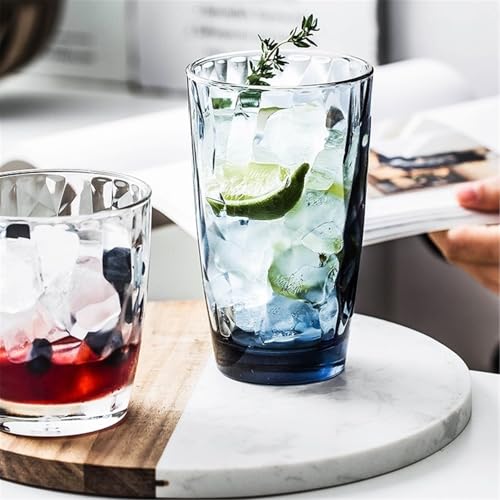 Vasos de agua azules grandes de cristal labrado estilo retro 6