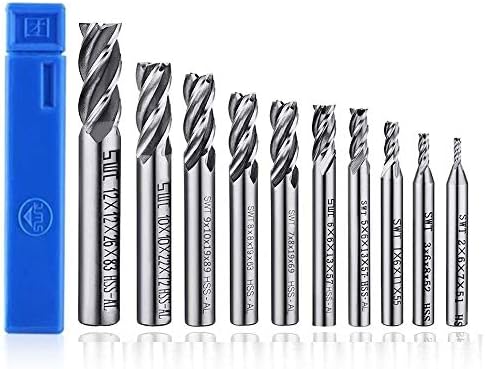 ASNOMY 10pcs 4-Flute End Mill Set, Metric CNC Milling Cutter Drill Bits Router Bits Cutter Tool Set for Wood Aluminum Cast Iron Copper Plastic, Straight Shank 2-12mm