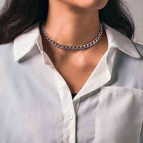 Cathercing Women Chain Choker Necklace Big Link Necklace for Women Trendy Jewelry Necklaces Chains Punk (silver)3