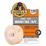 Gorilla Tough & Clear Double Sided Mounting Tape, Clear Tape, 1' x 150' (Pack of 1) - Weatherproof for Indoor or Outdoor