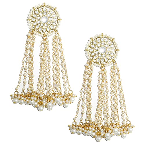 Image of Karatcart Gold Plated Pink Meena Lotus Design Kundan Dangler Earrings for Women (color may slightly vary due to photographic effect)