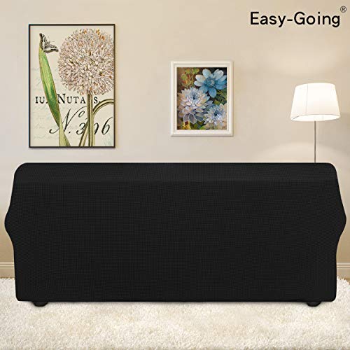 Image of Easy-Going Stretch 4 Seater Sofa Slipcover 1-Piece Sofa Cover Furniture Protector Couch Soft with Elastic Bottom for Kids, Polyester Spandex Jacquard Fabric Small Checks Black