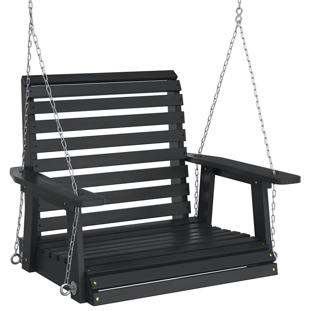 vidaXL Garten-Hängestuhl mit Metallketten Schwarz Massivholz Tanne, Außenschaukel, Outdoor Schaukel, Garten Hängesessel, Schaukel, Outdoor Hängesessel