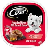 CESAR Soft Wet Dog Food Loaf & Topper in Sauce Angus Beef Flavor with Bacon & Cheese, (24) 3.5 oz. Easy Peel Trays