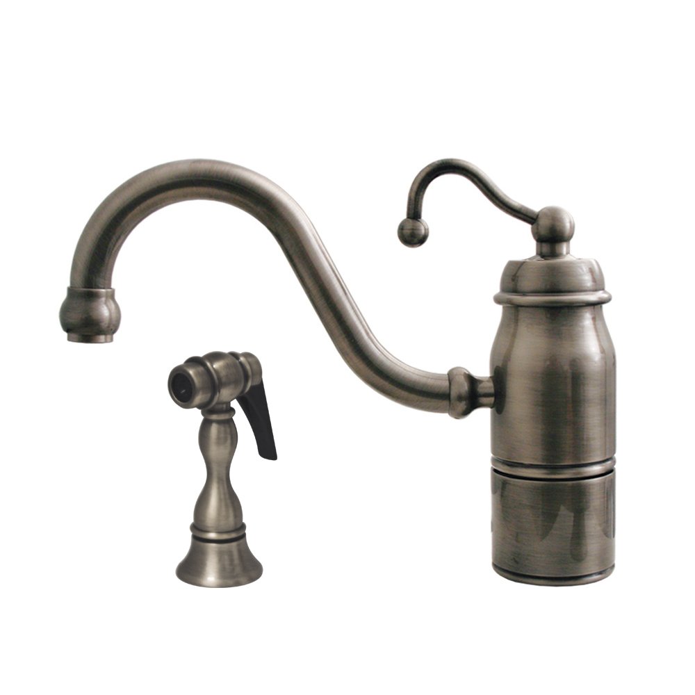 Whitehaus 3-3165-SPR-C-BN Beluga 9-Inch Single Handle Faucet with Traditional Curved Swivel Spout, Curved Handle and Solid Brass Side Spray, Brushed Nickel