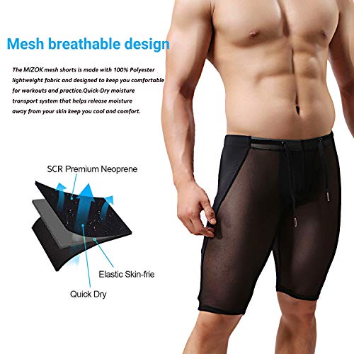 MIZOK Men's Fitness Mesh Shorts Yoga Capris See Through Jammer Swimsuit Beachwear4