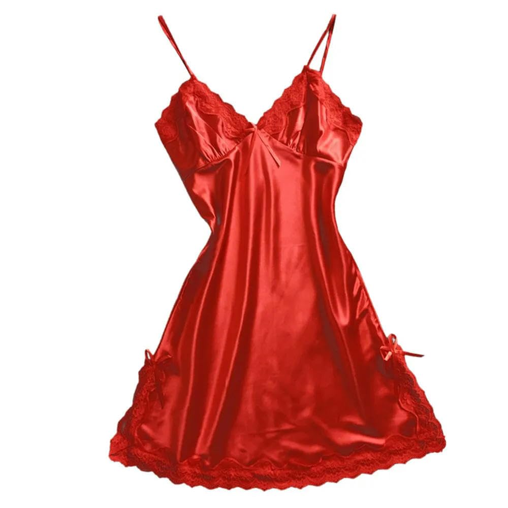 Satin Pyjama Damen Kleid Frauen Sexy Bowknot Unterwäsche Spitze Dessous Gegen Nacken Pyjamas Solid Color Dressing Nachthemd